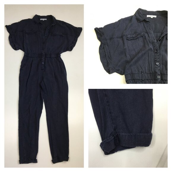 YOUNG FABULOUS & BROKE Dark Blue Short Sleeve Cuffed Hem One Piece Jumpsuit - Picture 1 of 15